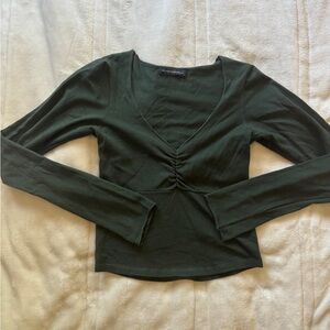 Brandy Melville Forest Green V-Neck Long Sleeve Top M